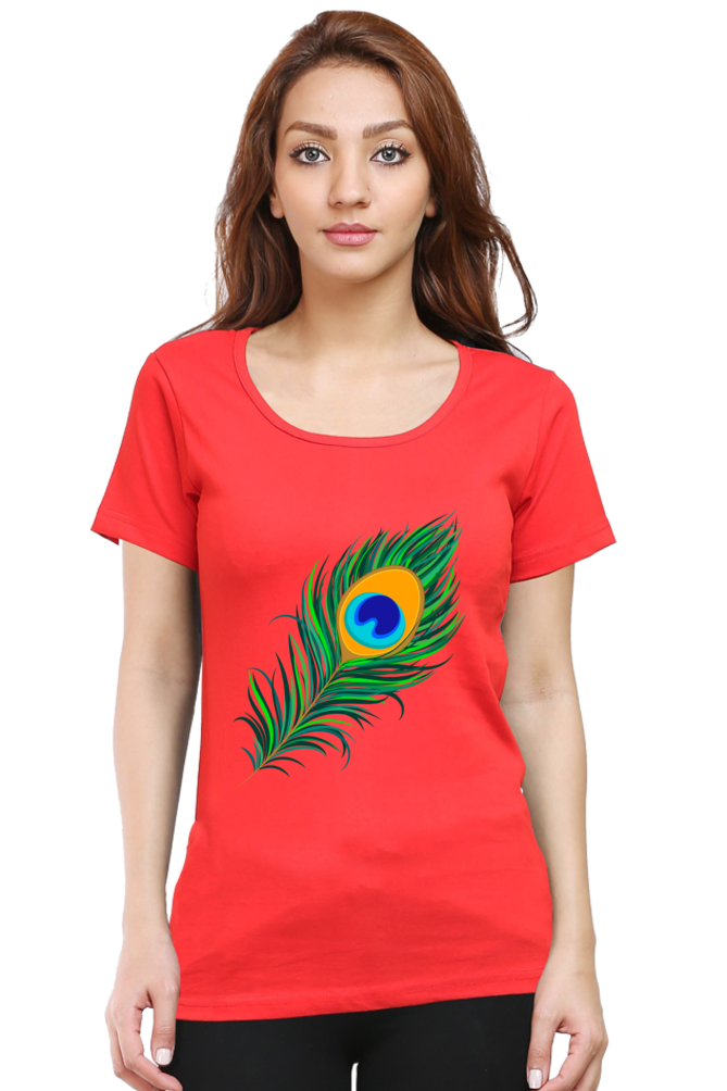 Peacock Feather Womens Pure Cotton Tshirt