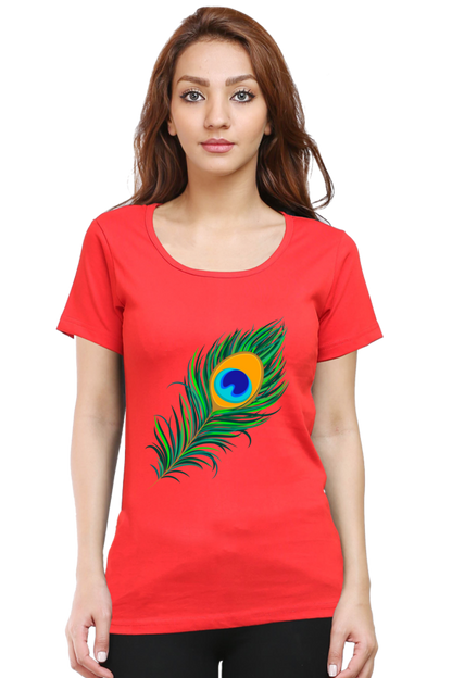 Peacock Feather Womens Pure Cotton Tshirt