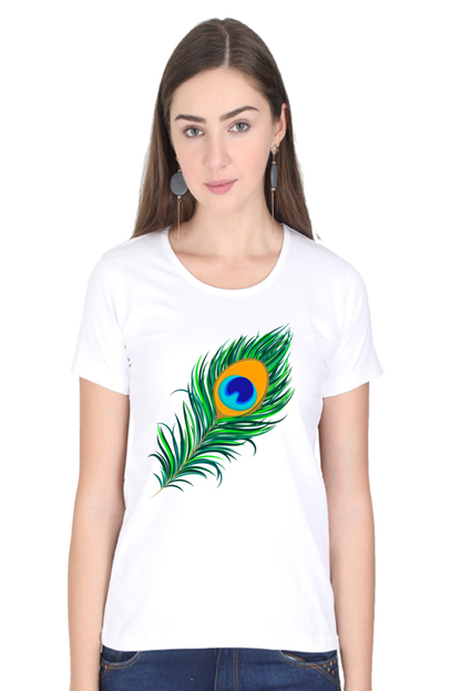 Peacock Feather Womens Pure Cotton Tshirt