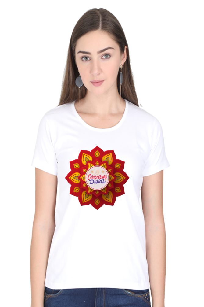 Celebrating Diwali Womens Pure Cotton Tshirt