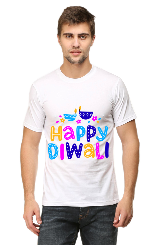 Colorful Diwali Mens Pure Cotton Tshirt