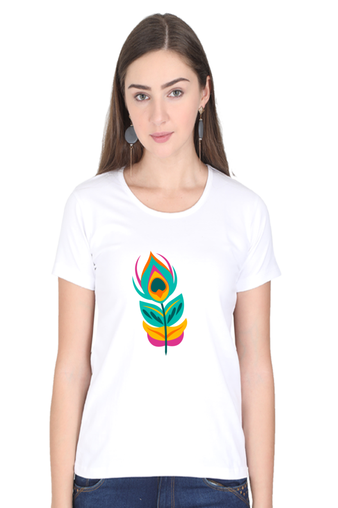 Peacock Feather Womens Pure Cotton Tshirt