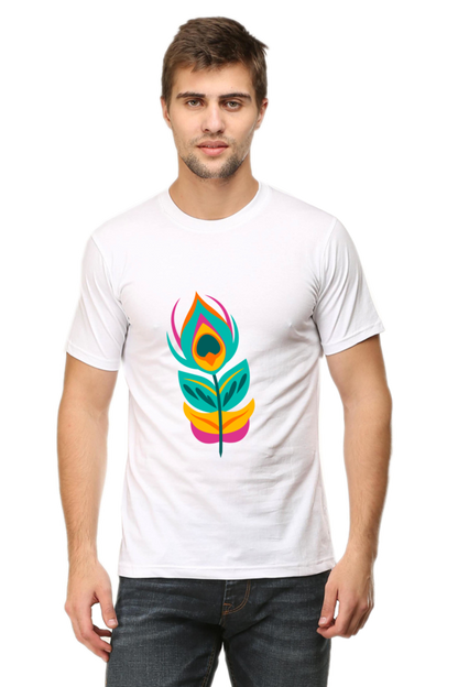 Krishna Peacock Feather Mens Pure Cotton Tshirt