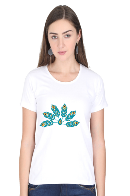 Multiple Peacock Feather Womens Pure Cotton Tshirt