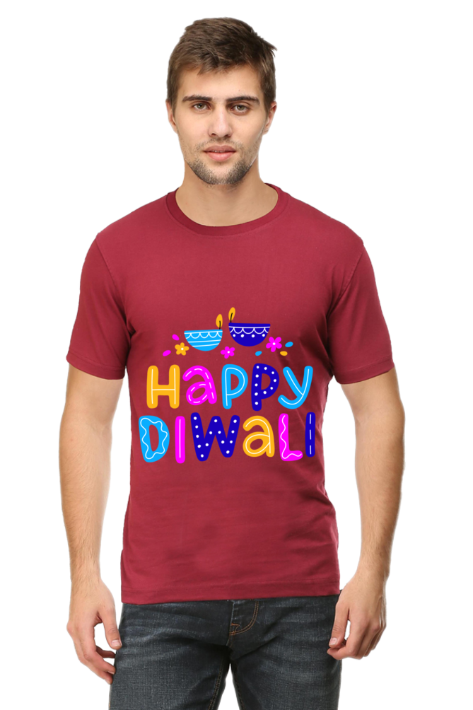 Colorful Diwali Mens Pure Cotton Tshirt