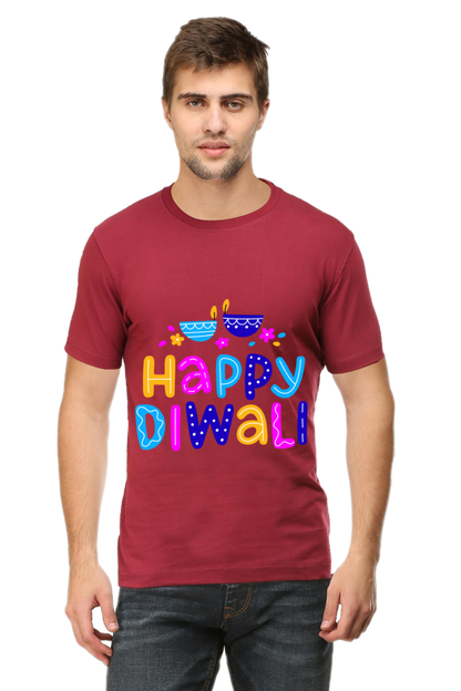 Colorful Diwali Mens Pure Cotton Tshirt