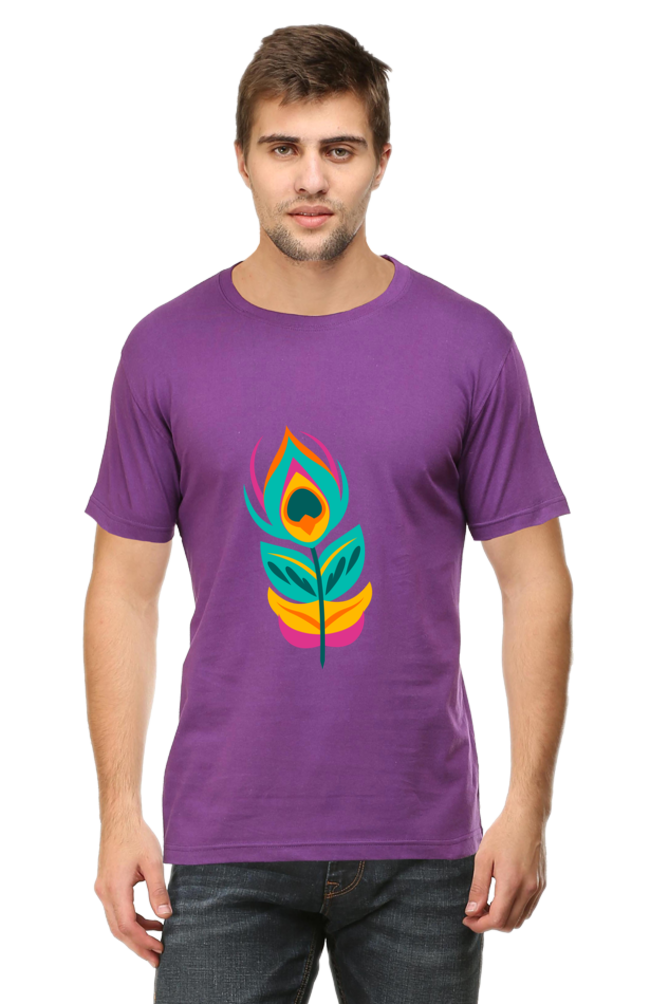 Krishna Peacock Feather Mens Pure Cotton Tshirt