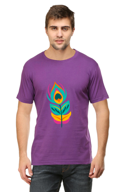 Krishna Peacock Feather Mens Pure Cotton Tshirt