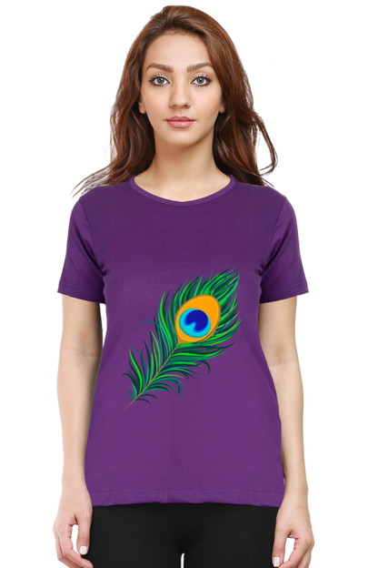 Peacock Feather Womens Pure Cotton Tshirt