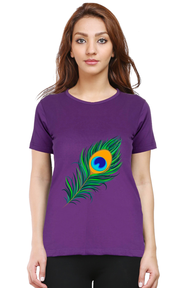 Peacock Feather Womens Pure Cotton Tshirt