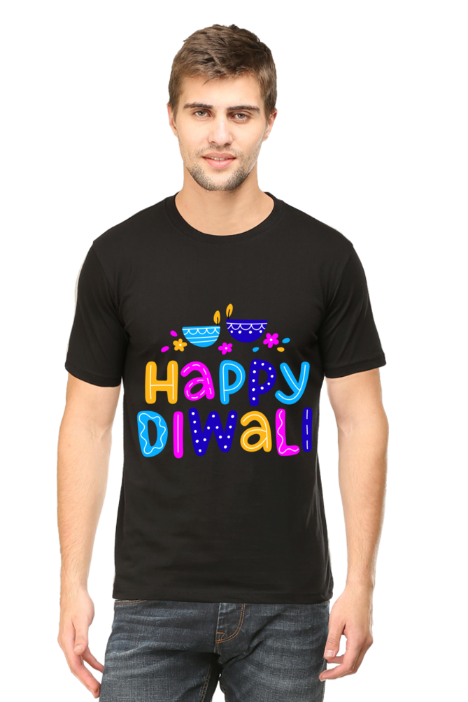 Colorful Diwali Mens Pure Cotton Tshirt