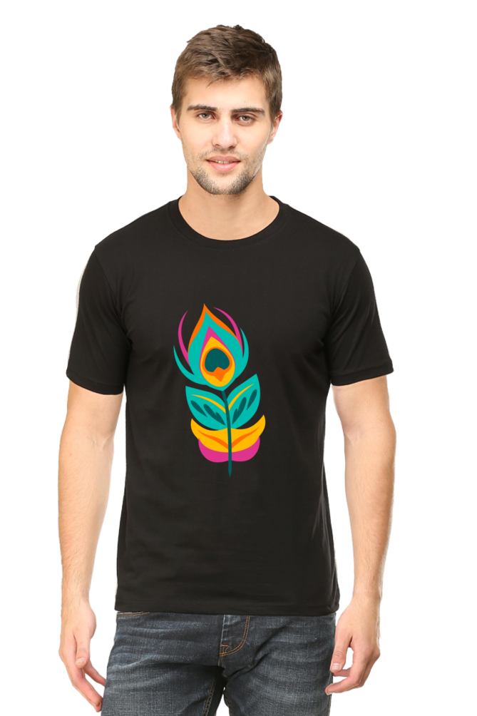 Krishna Peacock Feather Mens Pure Cotton Tshirt