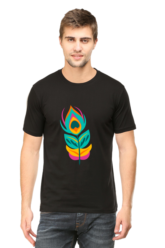 Krishna Peacock Feather Mens Pure Cotton Tshirt