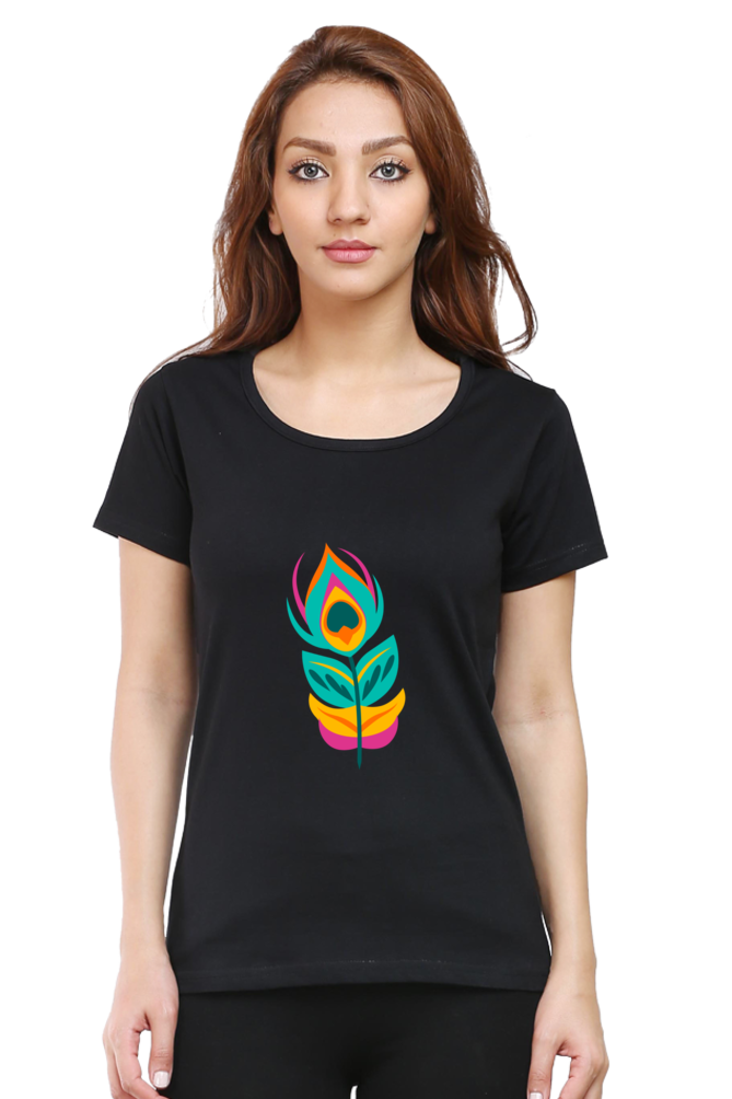 Peacock Feather Womens Pure Cotton Tshirt