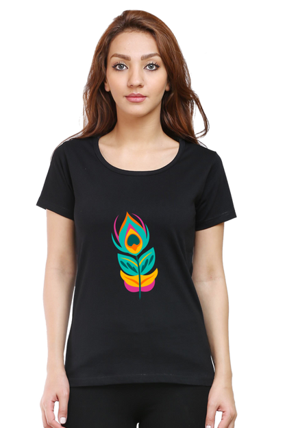 Peacock Feather Womens Pure Cotton Tshirt