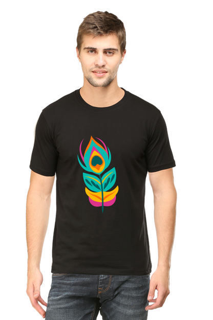 Krishna Peacock Feather Mens Pure Cotton Tshirt