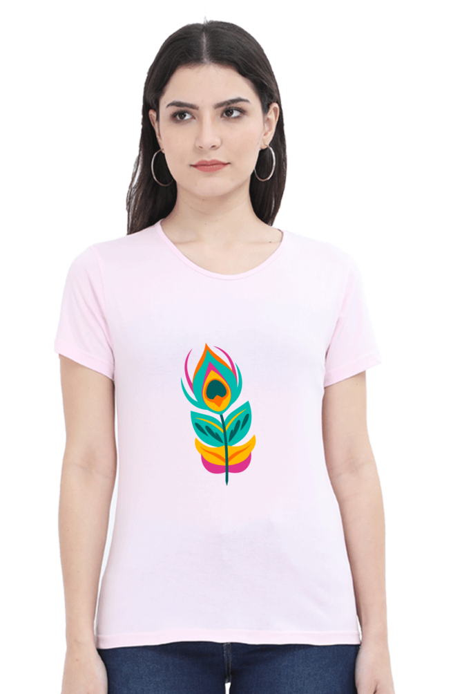 Peacock Feather Womens Pure Cotton Tshirt