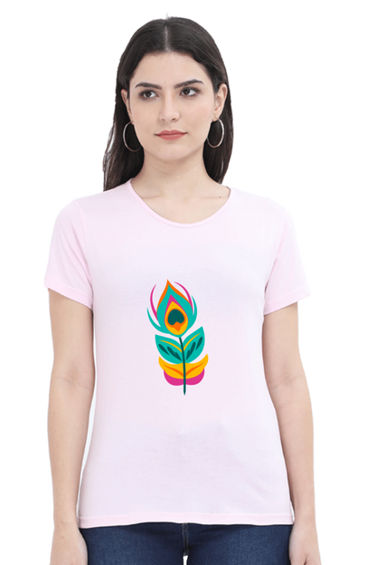 Peacock Feather Womens Pure Cotton Tshirt