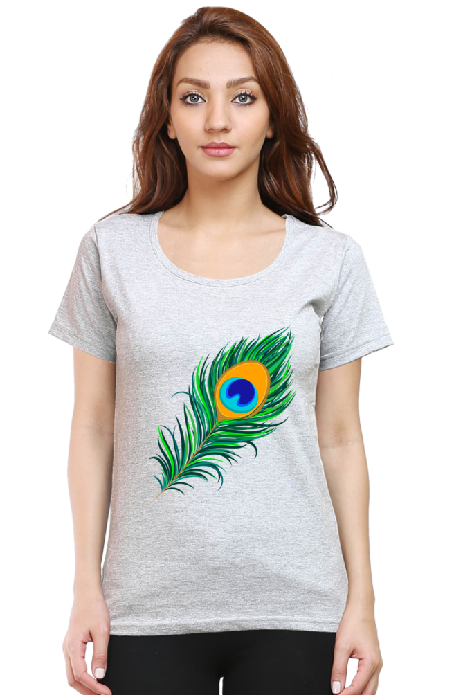 Peacock Feather Womens Pure Cotton Tshirt