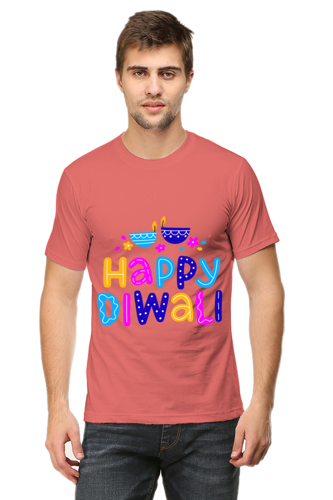 Colorful Diwali Mens Pure Cotton Tshirt