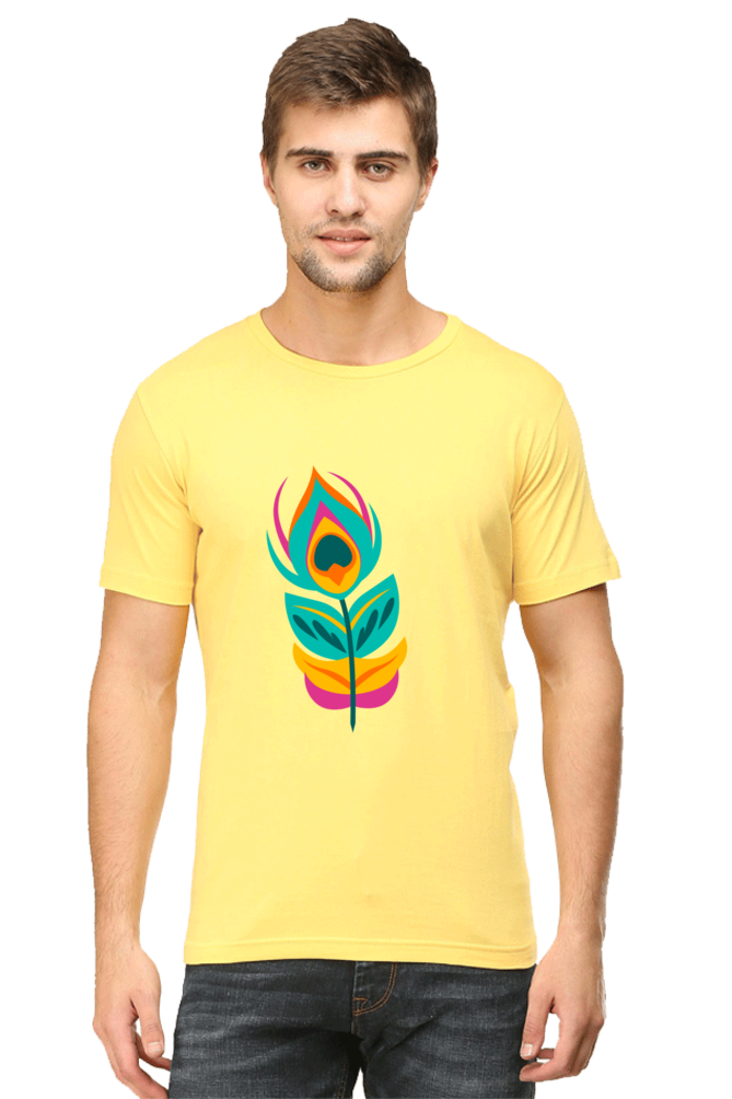 Krishna Peacock Feather Mens Pure Cotton Tshirt