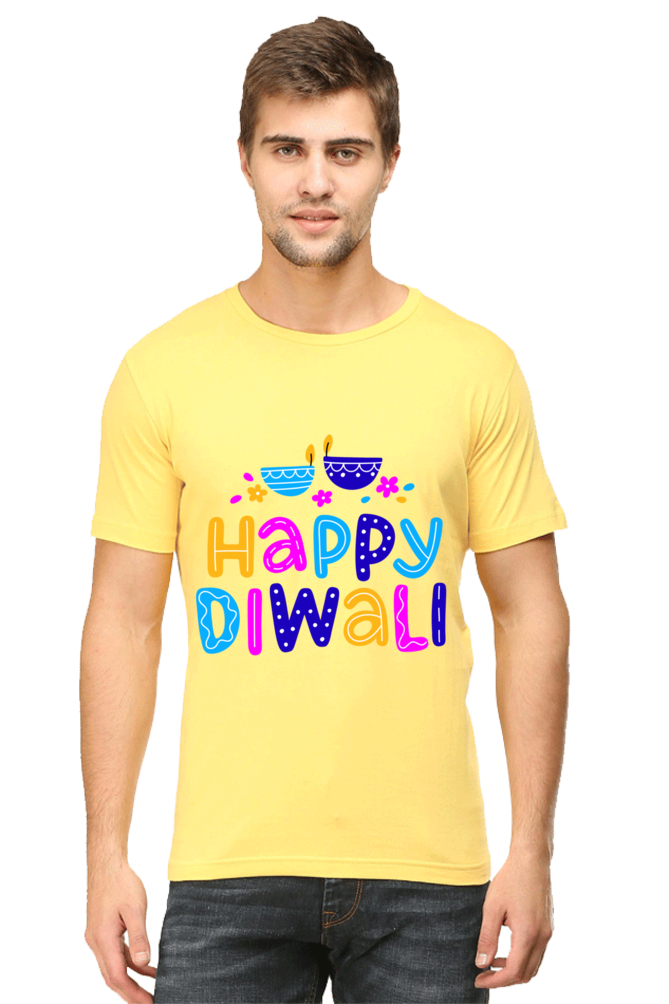 Colorful Diwali Mens Pure Cotton Tshirt