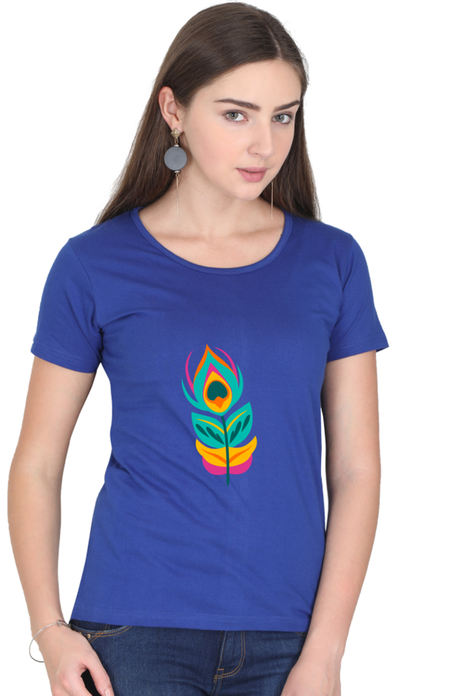 Peacock Feather Womens Pure Cotton Tshirt