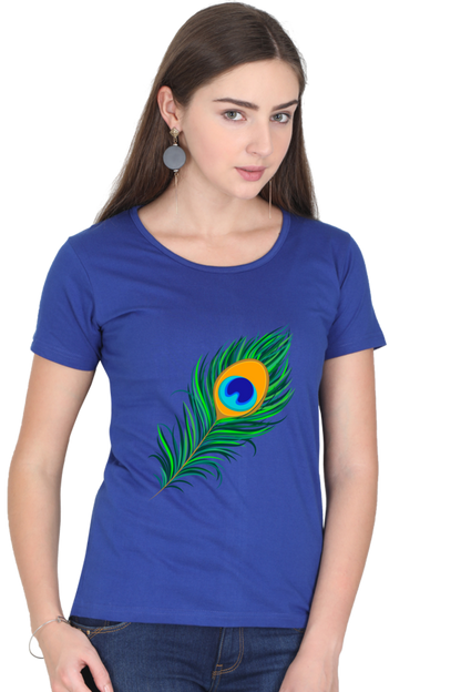 Peacock Feather Womens Pure Cotton Tshirt