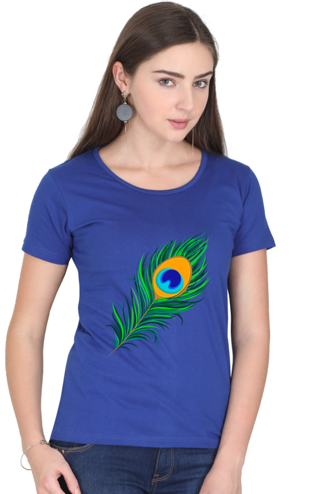 Peacock Feather Womens Pure Cotton Tshirt